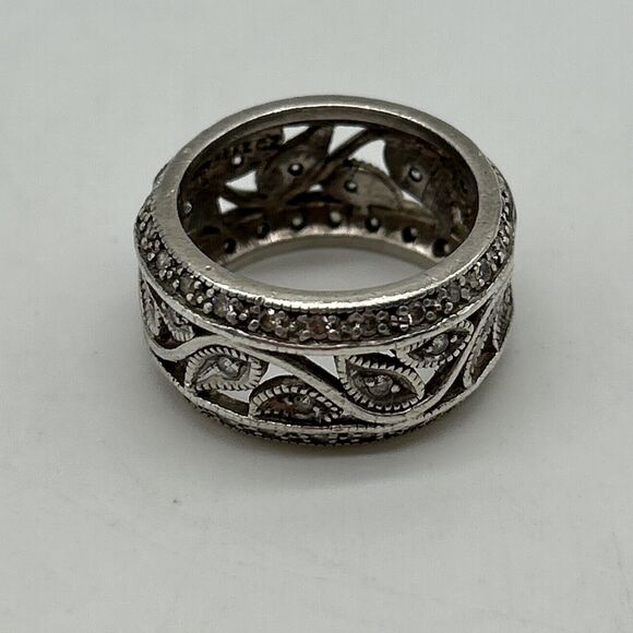 Sterling Silver 925 ADI Wide CZ Eternity Band Ring Missing One Stone - Picture 3 of 14